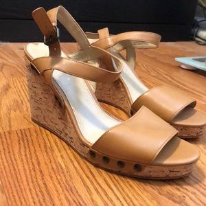 Tan, cork wedge heel, strap sandles